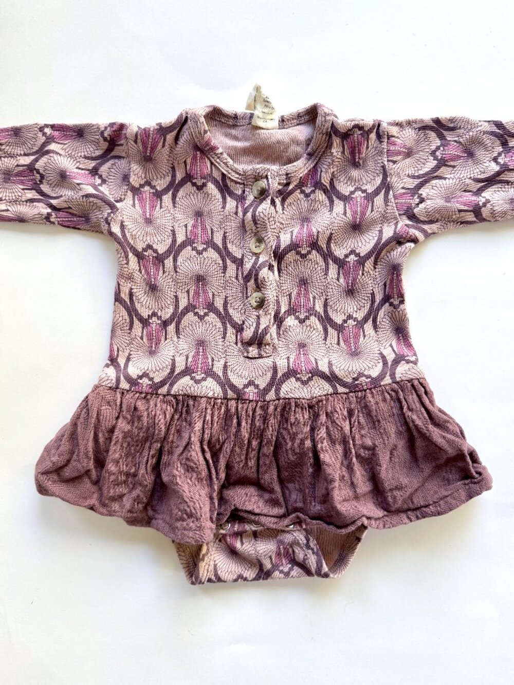 Kate Quinn Art Deco Fan Print Skirted Bodysuit Plum 6-12M